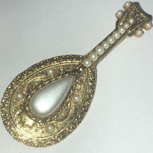 1928 Brand Gold Tone and Faux Pearl Brooch